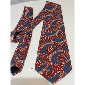 RARE Vintage ISACO Made in Italy 100% Cotton Men's Necktie Blue Red Floral